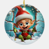 Blij Kerst Elf die van de winter geniet. Keramisch Ornament (Achterkant)