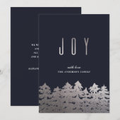 Blij. Kerstboom. Zilveren dennen. Moderne marine Feestdagenkaart (Voorkant / Achterkant)
