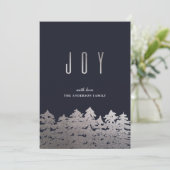 Blij. Kerstboom. Zilveren dennen. Moderne marine Feestdagenkaart (Staand voorkant)