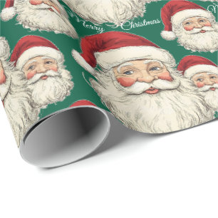 Blij Kerstman Gezicht Groen Cadeaupapier