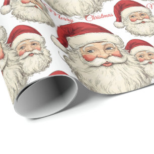 Blij Kerstman Gezicht Wit Cadeaupapier
