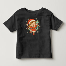 Blij Kerstman Meisje met Kerstlichtjes Kinder Shirts
