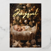 Blij kind eerste kerstfeest moderne typografie folie feestdagenkaart (Voorkant)