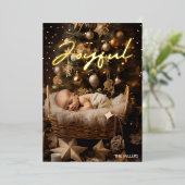 Blij kind eerste kerstfeest moderne typografie folie feestdagenkaart (Staand Voorkant)