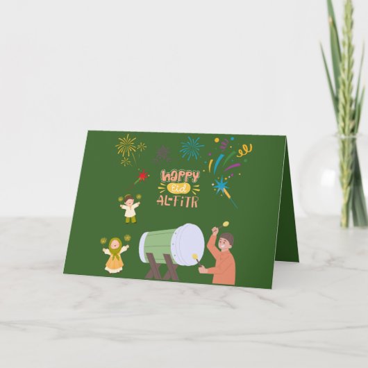 Blij Kinderen Spelen Vuurwerk Om Eid Mubarak Te Vi Kaart (Voorkant)
