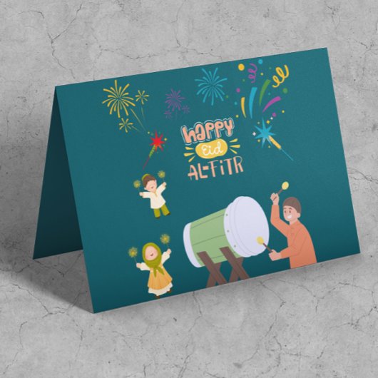 Blij Kinderen Spelen Vuurwerk Ter Viering van Eid Kaart