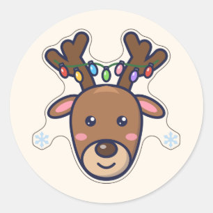 Blij Klein Hert met Twinkelende Lichtjes Ronde Sticker