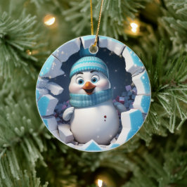 Blij klein pinguïntje geniet van de winter.  keramisch ornament
