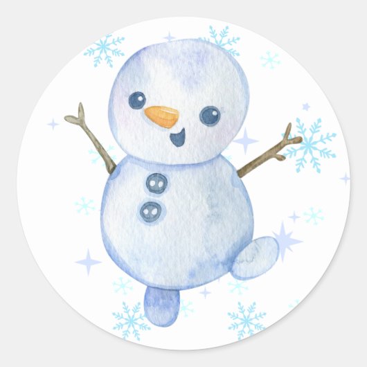 Blij klein sneeuwmannenstickers ronde sticker (Voorkant)