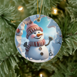 Blij klein sneeuwmannetje. Kersttijd. Keramisch Ornament