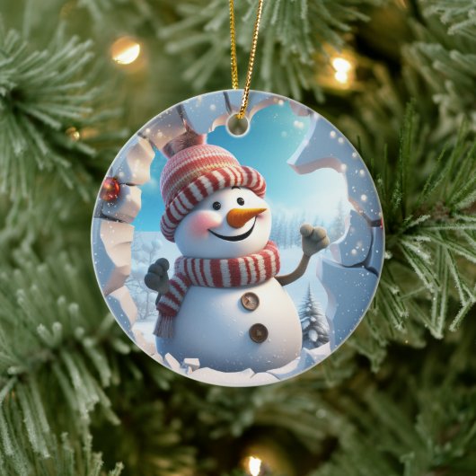 Blij klein sneeuwmannetje. Kersttijd. Keramisch Ornament (Boom)