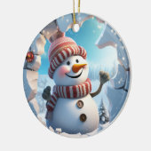 Blij klein sneeuwmannetje. Kersttijd. Keramisch Ornament (Links)