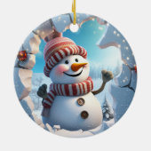 Blij klein sneeuwmannetje. Kersttijd. Keramisch Ornament (Achterkant)