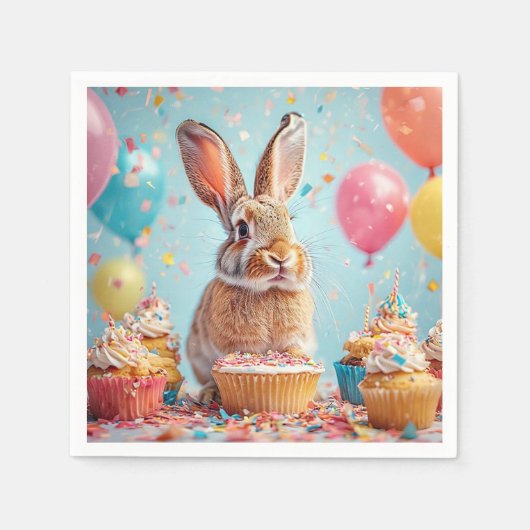 Blij Konijn dat Feest Viert met Cupcakes Servet (Voorkant)