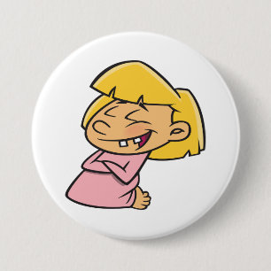 Blij Lachend Cartoon Meisje Ronde Button 7,6 Cm