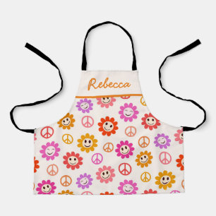 Blij lachende bloemen met vredestekens Meisjes Schort
