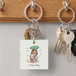 Blij Lachende Gelukkige Cavia Genietend Van De Reg Sleutelhanger