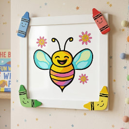 Blij Lachende Kawaii Baby Bij met Mooie Bloemen Foto Afdruk