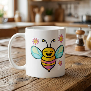 Blij Lachende Kawaii Baby Bij met Mooie Bloemen Koffiemok