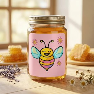 Blij Lachende Kawaii Baby Bij met Mooie Bloemen Vierkante Sticker