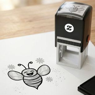 Blij Lachende Kawaii Baby Bij met Mooie Bloemen Zelfinktende Stempel
