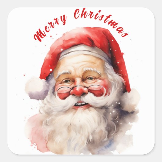 Blij Lachende Kerstman Vrolijk Kerstfeest Vierkante Sticker (Voorkant)