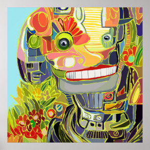 Blij Lachende Robot Selfie met de Natuur, Een dagj Poster
