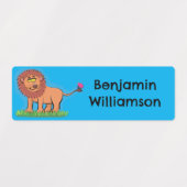 Blij leeuw met vlinder cartoon gepersonaliseerd labels (Design 2)