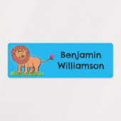 Blij leeuw met vlinder cartoon gepersonaliseerd labels (Design 1)