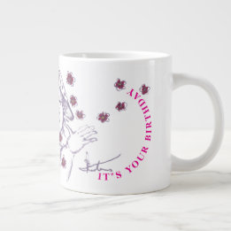 Blij lief klein meisje tekenen grote koffiekop