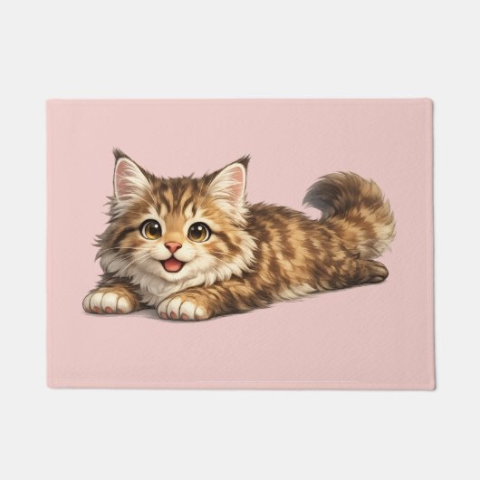 Blij Maine Coon Kat Knus Ontwerp Met Positieve Vib Deurmat (Voorkant)