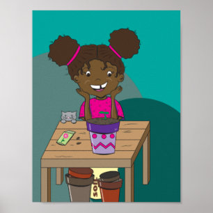 Blij meisje dat naar haar zaailingen kijkt Poster