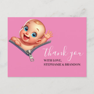 Blij meisje dat uitkomt Bedankt voor baby shower Briefkaart