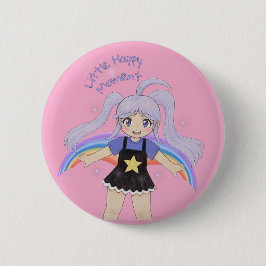 Blij meisje handgetekende illustratie – Klein gelu Ronde Button 5,7 Cm