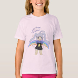 Blij meisje handgetekende illustratie – Klein gelu T-shirt