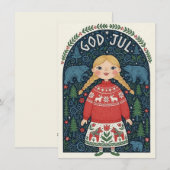 Blij meisje in rode trui feestdagenkaart (Voorkant / Achterkant)