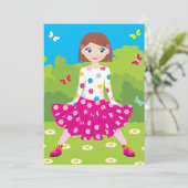 Blij Meisje met Bloemen en Vlinders Kaart (Staand voorkant)