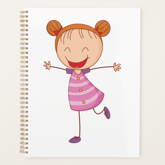 Blij Meisje Stick Figure Vurige Haar Knotten Planner (Voorkant)
