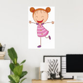 Blij meisje Stickfiguur Ross haar Knotten Poster (Thuiskantoor)