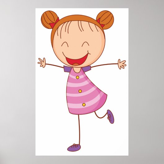 Blij meisje Stickfiguur Ross haar Knotten Poster (Voorkant)