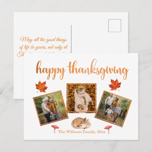 blij met de feestdagen van thanksgiving 3 foto ' s briefkaart (Voorkant / Achterkant)