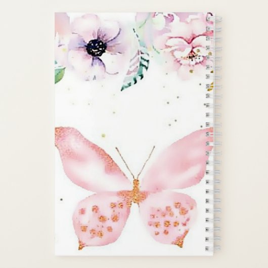 Blij met roze florale en vlindersprijs notitieboek (Achterkant)