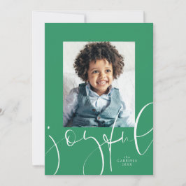 Blij modern schrift één foto groene Kerstmis Feestdagenkaart