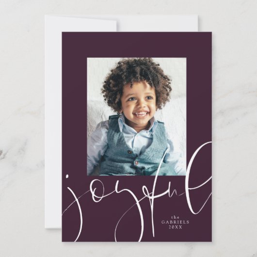 Blij modern script ploom één foto Kerstmis Feestdagenkaart (Voorkant)