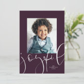 Blij modern script ploom één foto Kerstmis Feestdagenkaart (Staand voorkant)