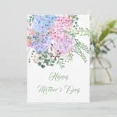 blij moederdag paarse en roze hydrangekaart kaart (Staand voorkant)