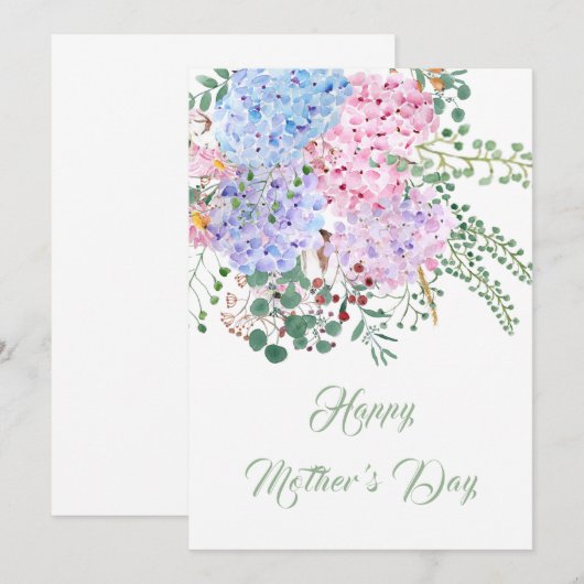 blij moederdag paarse en roze hydrangekaart kaart (Voorkant / Achterkant)