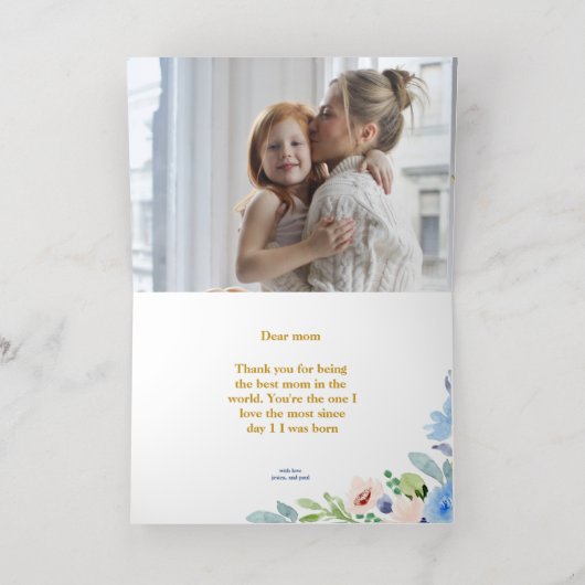 blij moederdag White en blauw Eenvoudig religieus Folie Feestdagenkaart (Binnenlaag)