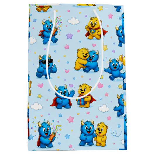 Blij Monster Vrienden Feest Patroon Medium Cadeauzakje (Voorkant)