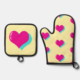 Blij Neon Liefde Retro Vaporwave Harten Pret Ovenwant & Pannenlap Set